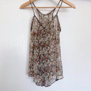 Aerie Flowy Flowery V-Neck Cami w Button Details